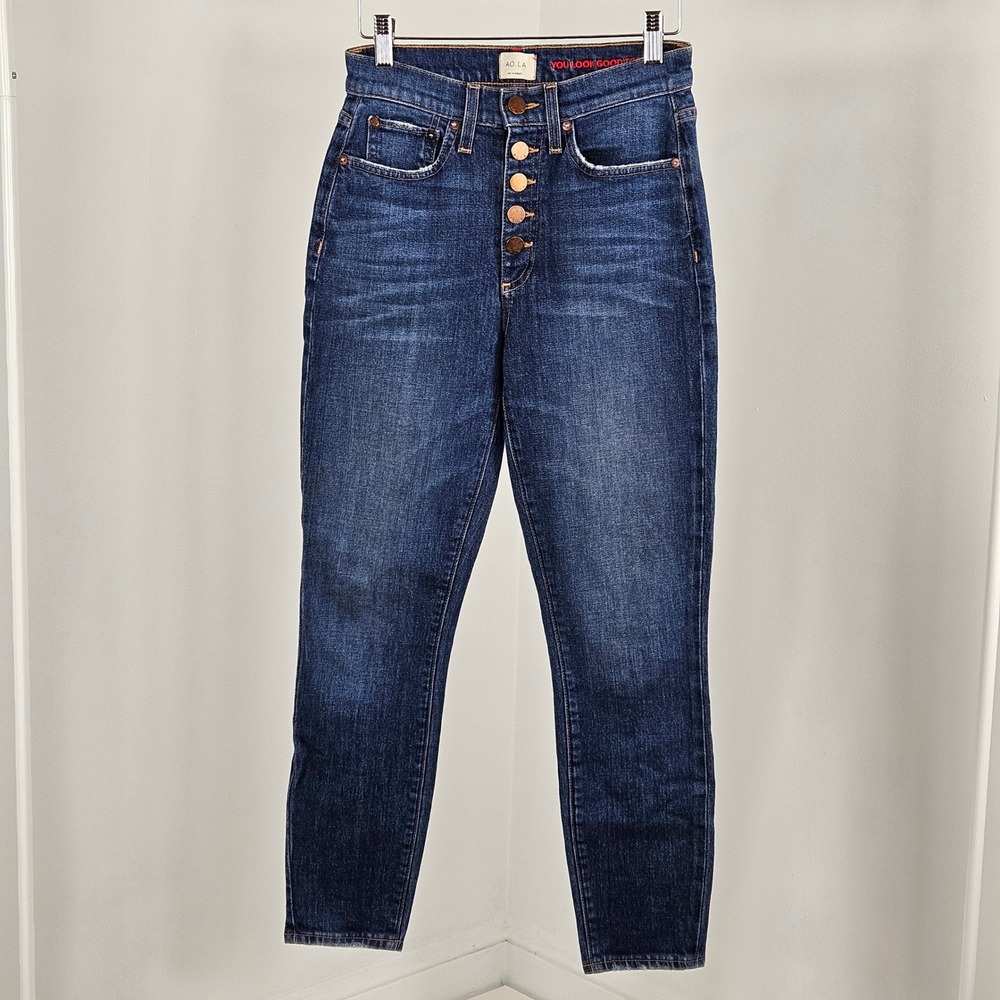 AO.LA Alice Olivia Skinny Jeans Womens 26 Blue Excellent Button Fly Distressed
